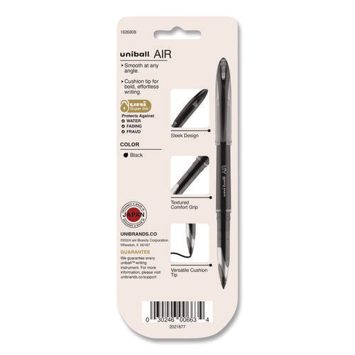 Image of uniball® Air Porous Gel Pen, Stick, Medium 0.7 Mm, Black Ink, Black Barrel, 3/pack