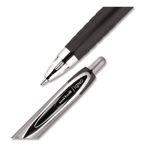 Image of uniball® Signo 207 Gel Pen, Retractable, Medium 0.7 mm, Black Ink, Clear/Black Barrel, 5/Pack