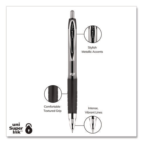Image of uniball® Signo 207 Gel Pen, Retractable, Medium 0.7 mm, Black Ink, Clear/Black Barrel, 5/Pack