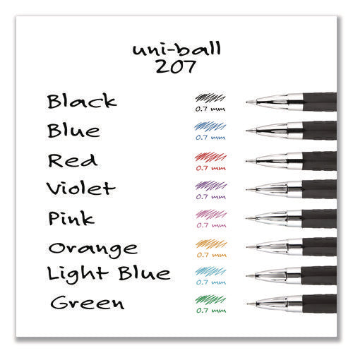 Image of uniball® Signo 207 Gel Pen, Retractable, Medium 0.7 mm, Black Ink, Clear/Black Barrel, 5/Pack