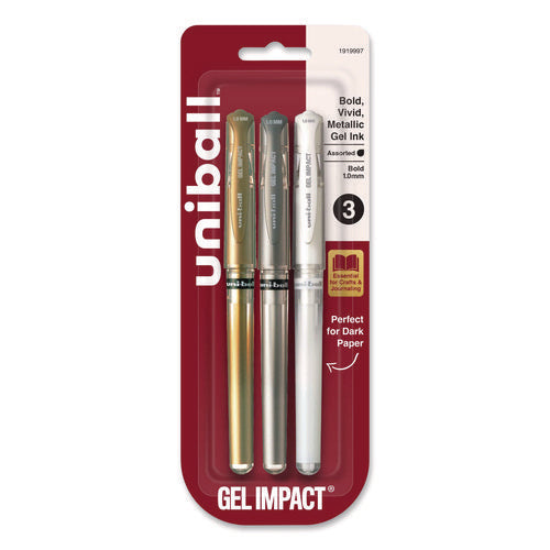 Image of uniball® Signo Impact Gel Pen, Stick, Bold 1 mm, Assorted Metallic Ink and Barrel Colors, 3/Pack
