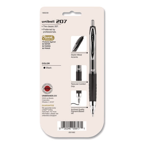 Image of uniball® Signo 207 Gel Pen, Retractable, Medium 0.7 mm, Black Ink, Clear/Black Barrel, 5/Pack
