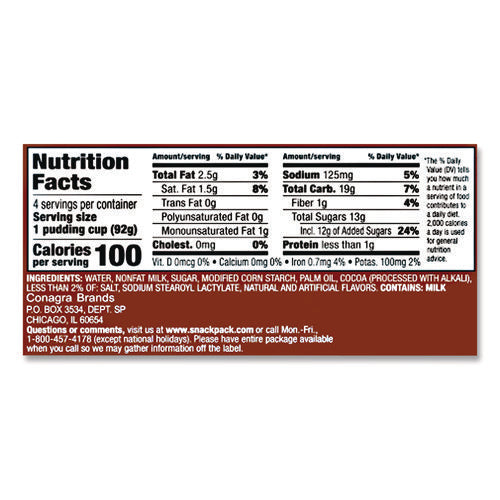 Image of Snack Pack® Pudding Cups, Chocolate, 3.5 Oz Cup, 48/carton