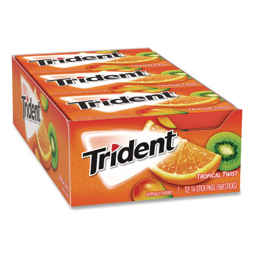 Image of Trident® Sugar-Free Gum, Tropical Twist, 14 Sticks/pack, 12 Packs/box