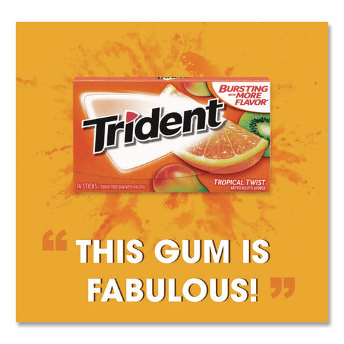 Image of Trident® Sugar-Free Gum, Tropical Twist, 14 Sticks/pack, 12 Packs/box
