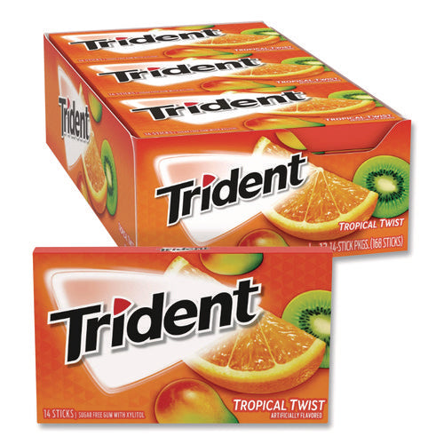 Image of Trident® Sugar-Free Gum, Tropical Twist, 14 Sticks/pack, 12 Packs/box