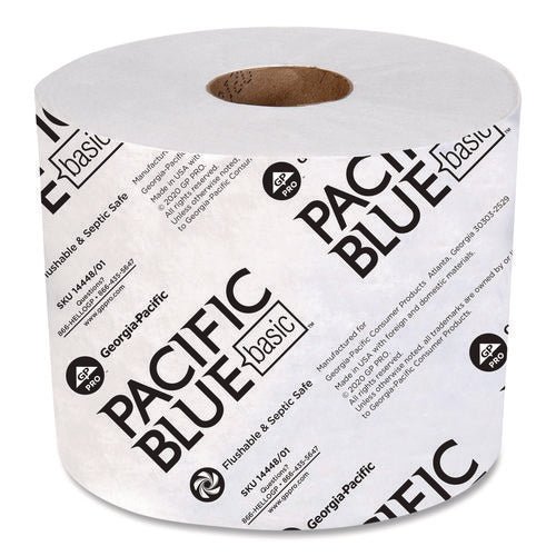 Image of Georgia Pacific® Professional Pacific Blue Basic High-Capacity Bathroom Tissue, Septic Safe, 1-Ply, White, 1,500/roll, 48/carton