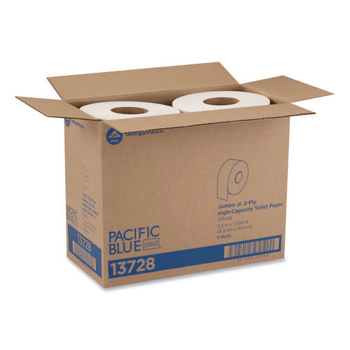 Image of Georgia Pacific® Professional Jumbo Jr. Bath Tissue Roll, Septic Safe, 2-Ply, White, 3.5" x 1,000 ft, 8 Rolls/Carton
