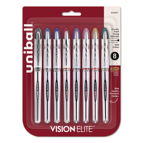 Image of uniball® VISION ELITE Hybrid Gel Pen, Stick, Bold 0.8 mm, Assorted Ink and Barrel Colors, 8/Pack