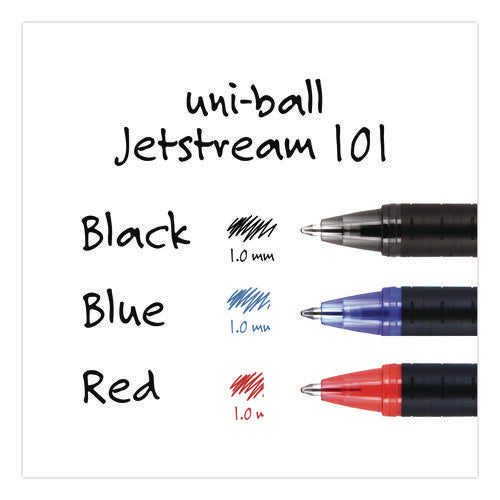 Image of uniball® Jetstream 101 Hybrid Gel Pen, Stick, Bold 1 mm, Black Ink, Black Barrel, Dozen