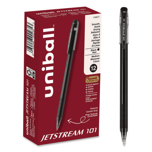 Image of uniball® Jetstream 101 Hybrid Gel Pen, Stick, Bold 1 mm, Black Ink, Black Barrel, Dozen