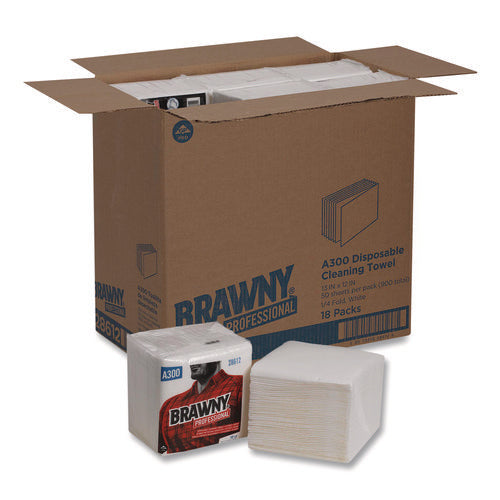 Image of Brawny® Professional Professional Cleaning Towels, 1-Ply, 12 X 13, White, 50/pack, 18 Packs/carton