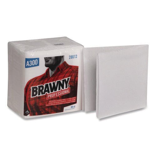 Image of Brawny® Professional Professional Cleaning Towels, 1-Ply, 12 X 13, White, 50/pack, 18 Packs/carton