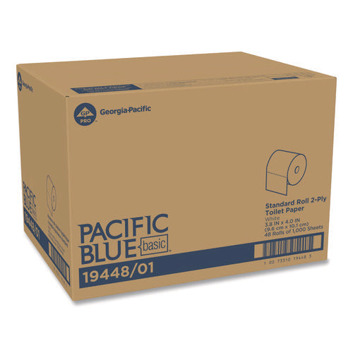 Image of Georgia Pacific® Professional Pacific Blue Basic High-Capacity Bathroom Tissue, Septic Safe, 2-Ply, White, 1,000 Sheets/roll, 48 Rolls/carton