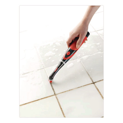 Image of Rubbermaid® Multi-Purpose Cordless Battery Power Scrubber, Red/White Nylon Bristles, 12.68" Brush, 7" Red/Black Handle
