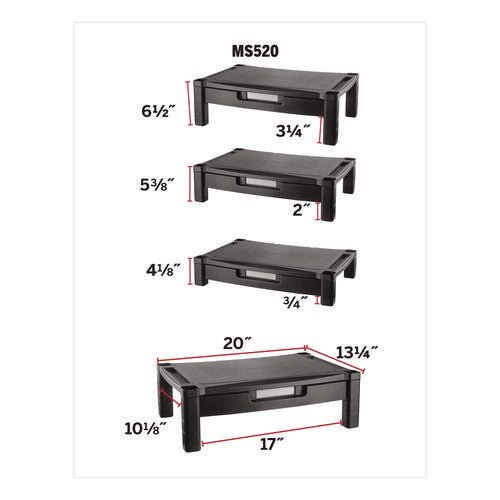 Image of Kantek Wide Deluxe Two-Level Monitor Stand With Drawer, 20" X 13.25" X 3" To 6.5", Black, Supports 50 Lbs