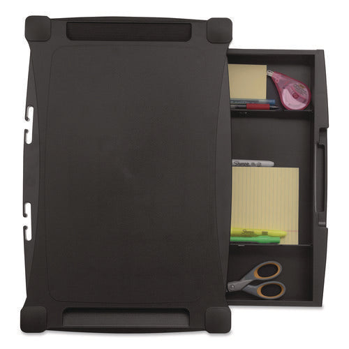 Image of Kantek Wide Deluxe Two-Level Monitor Stand With Drawer, 20" X 13.25" X 3" To 6.5", Black, Supports 50 Lbs
