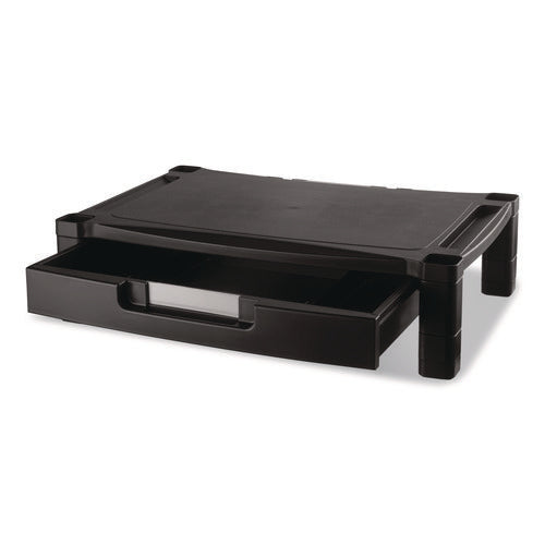 Image of Kantek Wide Deluxe Two-Level Monitor Stand With Drawer, 20" X 13.25" X 3" To 6.5", Black, Supports 50 Lbs
