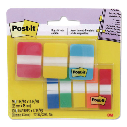Image of Post-it® Tabs Tabs and Flags Combo Pack, 100 0.47" Flags, 36 1" Tabs, Assorted Colors