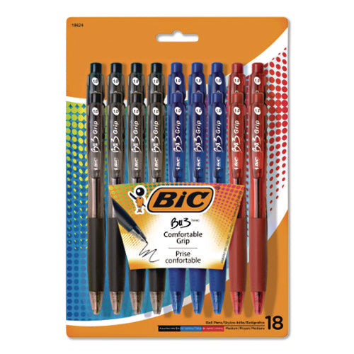 Image of BIC® BU3 BALLPOINT PEN, RETRACTABLE, MEDIUM 1 MM, ASSORTED INK AND BARREL COLORS, 18/PACK
