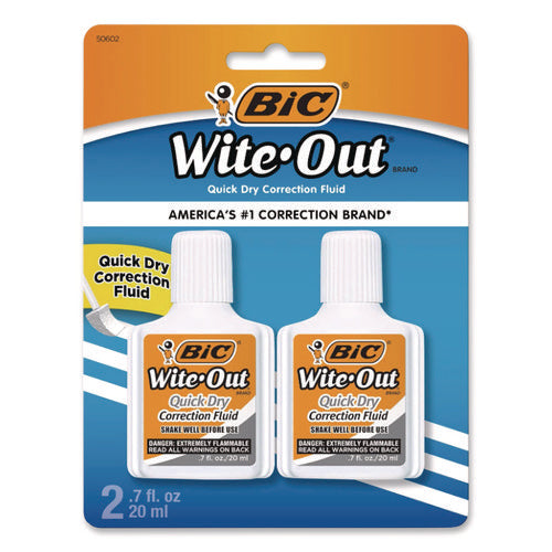 Image of BIC® WITE-OUT QUICK DRY CORRECTION FLUID, 20 ML BOTTLE, WHITE, 2/PACK