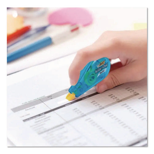 Image of BIC® Wite-Out Brand Mini Correction Tape, Non-Refillable, Blue/Purple/Yellow Applicators, 0.2" x 314.4", 3/Pack