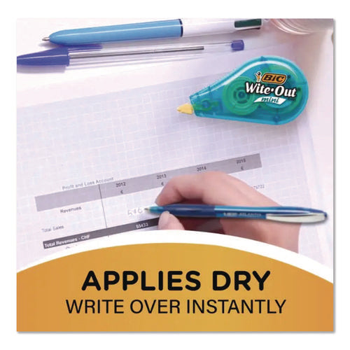 Image of BIC® Wite-Out Brand Mini Correction Tape, Non-Refillable, Blue/Purple/Yellow Applicators, 0.2" x 314.4", 3/Pack