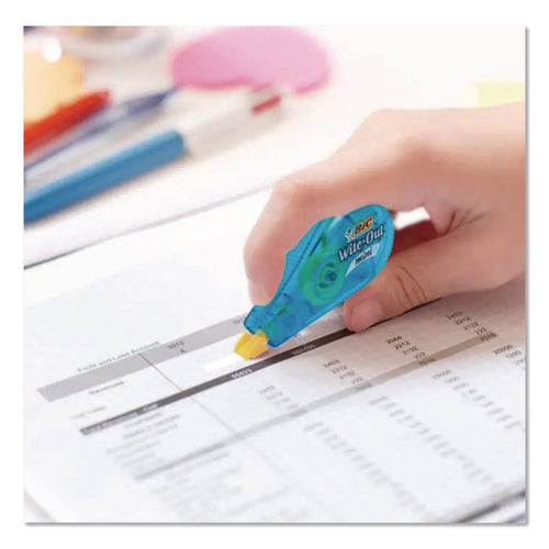 Image of BIC® Wite-Out Brand Mini Correction Tape, Non-Refillable, Blue/Purple/Yellow Applicators, 0.2" x 314.4", 6/Pack