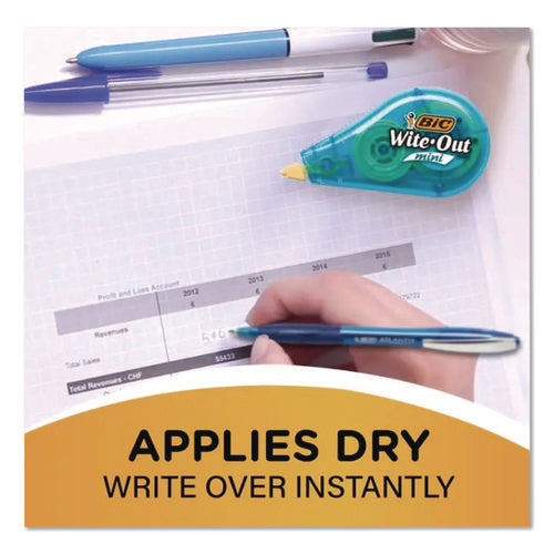 Image of BIC® Wite-Out Brand Mini Correction Tape, Non-Refillable, Blue/Purple/Yellow Applicators, 0.2" x 314.4", 6/Pack