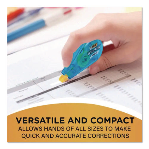 Image of BIC® Wite-Out Brand Mini Correction Tape, Non-Refillable, Blue/Purple/Yellow Applicators, 0.2" x 314.4", 6/Pack