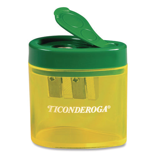 Image of Ticonderoga® Two Hole Pencil Sharpener, 2 x 2 x 1.25, Green/Yellow
