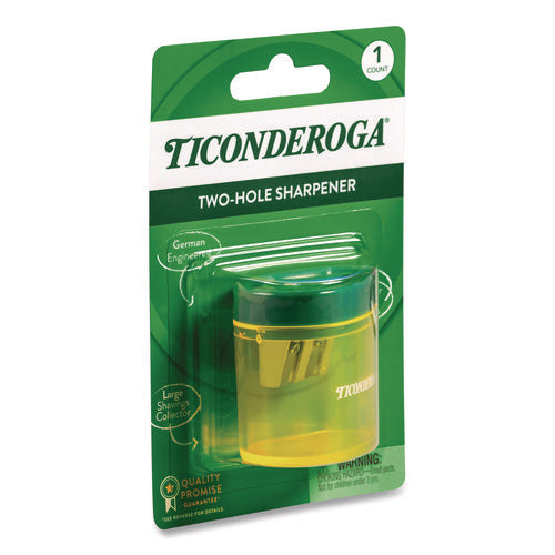 Image of Ticonderoga® Two Hole Pencil Sharpener, 2 x 2 x 1.25, Green/Yellow