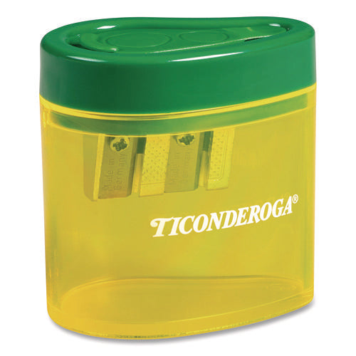 Image of Ticonderoga® Two Hole Pencil Sharpener, 2 x 2 x 1.25, Green/Yellow