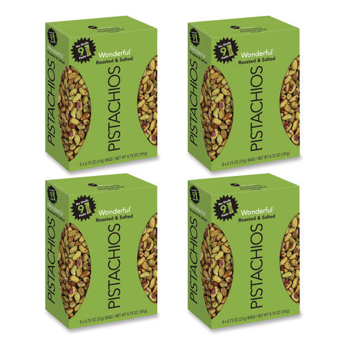 Image of Paramount Farms® Wonderful No Shells Pistachios, Roasted And Salted, 0.75 Oz Bag, 9 Bags/box, 4 Boxes/carton