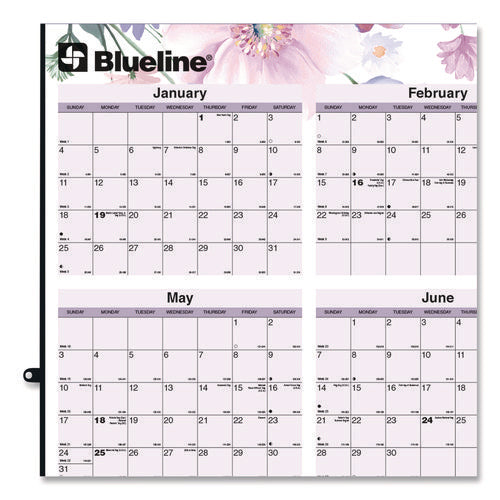 Image of Blueline® Yearly Laminated Wall Calendar, Tropical Watercolor Artwork, 36 x 24, White/Sand/Orange Sheets, 12-Month (Jan-Dec): 2025
