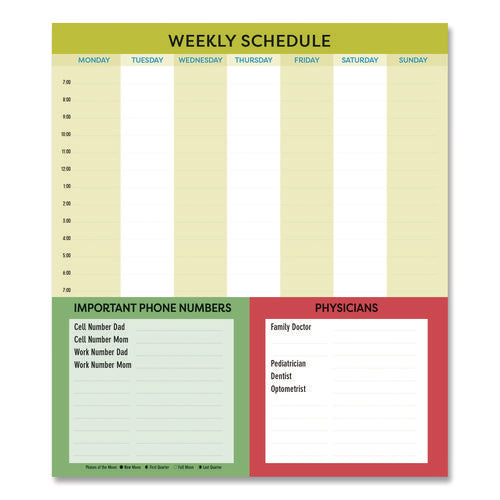 Image of Blueline® Fridge Planner Magnetized Monthly Calendar with Pads + Pencil, 14 x 13.5, Yellow/Green Sheets, 17-Month: Aug 2024 to Dec 2025
