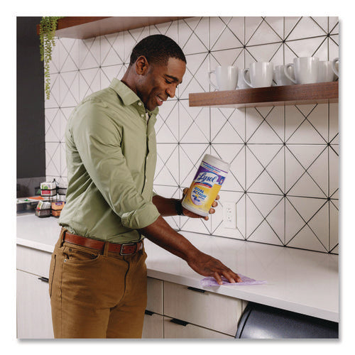 Image of LYSOL® Brand Dual Action Disinfecting Wipes, 1-Ply, 7 x 7.5, Citrus, White/Purple, 75/Canister