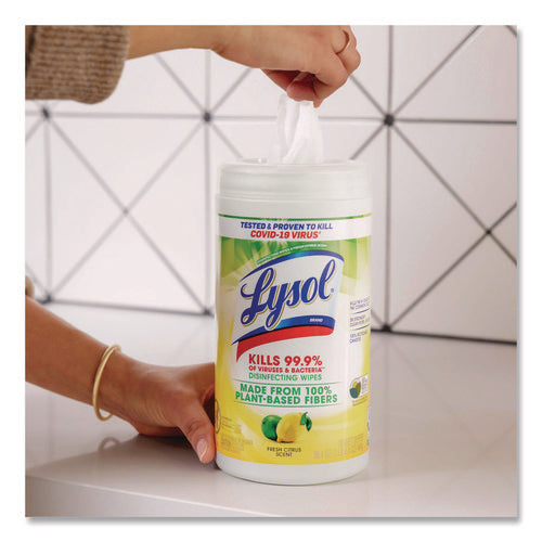 Image of LYSOL® Brand Disinfecting Wipes II Fresh Citrus, 1-Ply, 7 x 7.25, White, 70 Wipes/Canister, 6 Canisters/Carton