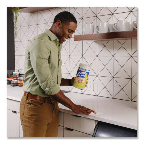 Image of LYSOL® Brand Disinfecting Wipes, 1-Ply, 7 x 7.25, Lemon and Lime Blossom, White, 80 Wipes/Canister, 6 Canisters/Carton