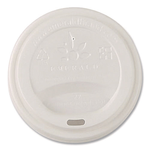 Image of Emerald Plant to Plastic Fully Closed PLA Hot Cup Lid, Fits 8 oz to 20 oz Hot Cups, Plastic, White, 50/Pack, 20 Packs/Carton