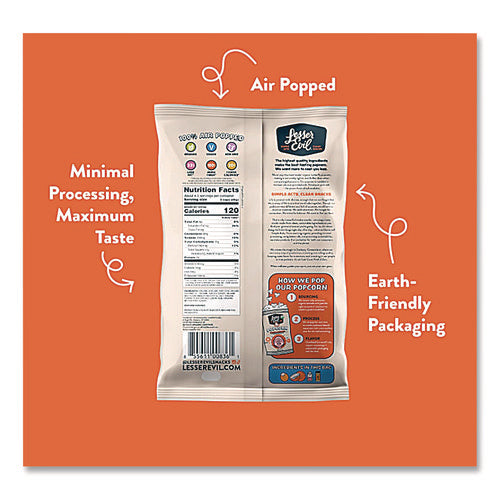 Image of LesserEvil® Snack Organic No Cheese Cheesiness Popcorn, Cheese, 0.88 oz Bag, 18/Carton
