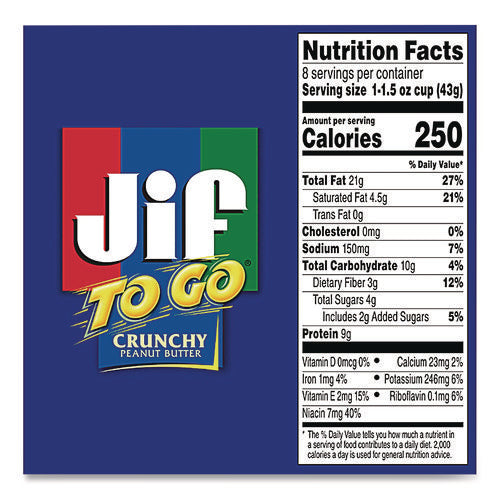Image of Jif To Go® Spreads, Crunchy Peanut Butter, 1.5 oz Cup, 8/Box