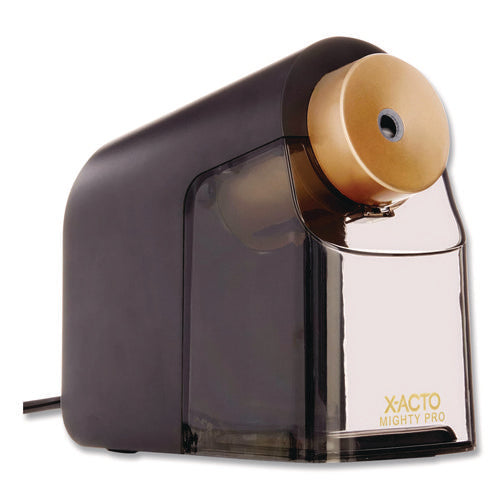 Image of X-ACTO® Model 1606 Mighty Pro Electric Pencil Sharpener, Ac-Powered, 4 X 8 X 7.5, Black/gold/smoke