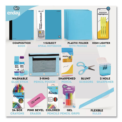 Image of enday Back to School Supplies Kit for Grades K-5, Blue