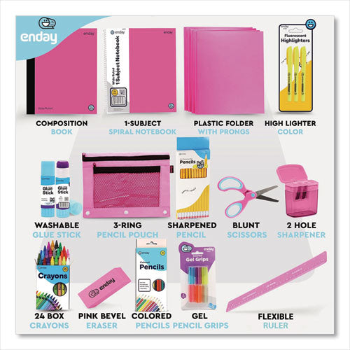 Image of enday Back to School Supplies Kit for Grades K-5, Pink