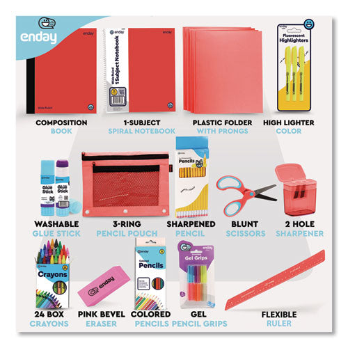 Image of enday Back to School Supplies Kit for Grades K-5, Red