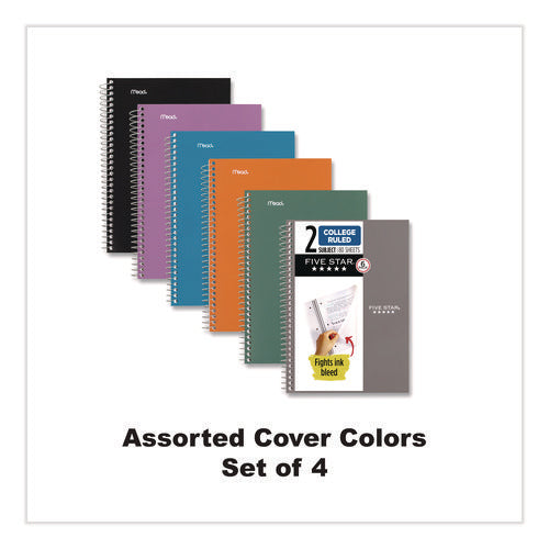 Image of Five Star® Wirebound Notebook, 2-Subject, Medium/College Rule, Assorted Cover Colors, (80) 9.5 x 6.52 Sheets, 6/Pack