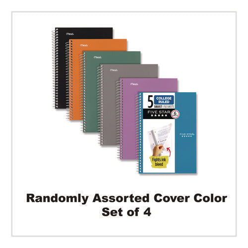 Image of Five Star® Wirebound Notebook, 5-Subject, Medium/College Rule, Assorted Cover Colors, (150) 9.5 x 6.63 Sheets, 6/Pack