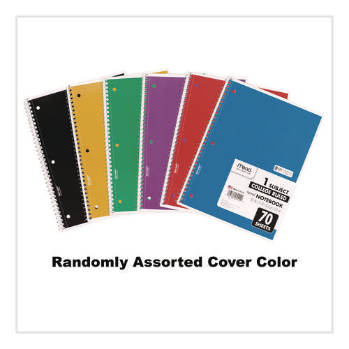 Image of Mead® Spiral Notebook, 1-Subject, Medium/College Rule, Randomly Assorted Cover Color, (70) 10.5 x 7.5 Sheets