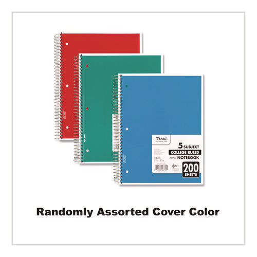 Image of Mead® Spiral Notebook, 5-Subject, Medium/College Rule, Randomly Assorted Cover Color, (200) 11 x 8 Sheets